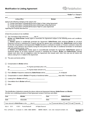 Modification to Listing Agreement Florida  Form