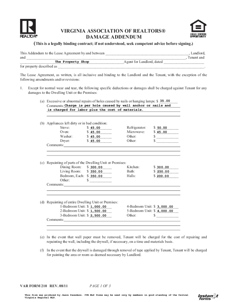 VAR Form 210Rev 0811 Virginia Association of Realtors