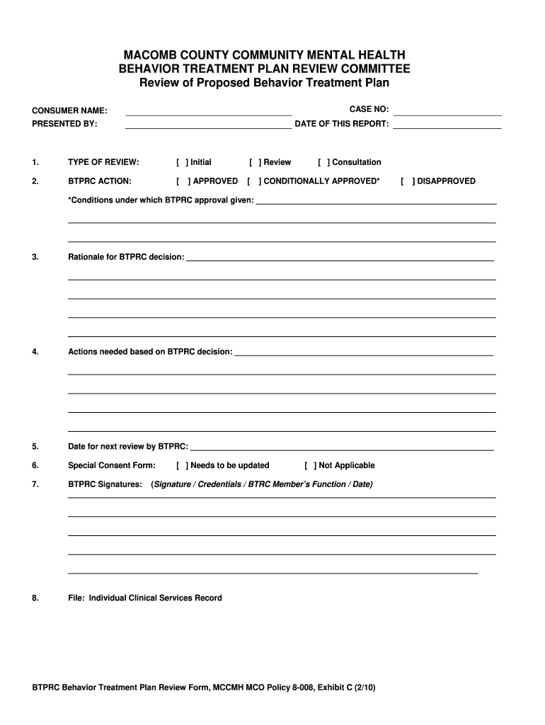 Get and Sign Ex C Behavior Treatment Plan Review Form  Macomb County    Mccmh 2010-2022