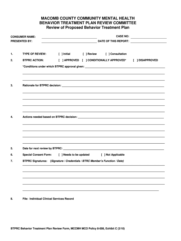  Ex C Behavior Treatment Plan Review Form  Macomb County    Mccmh 2010-2024