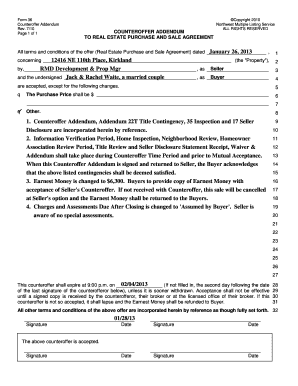 Form 36 Counteroffer Addendum to Real Estate Purchase and Sale Agreement