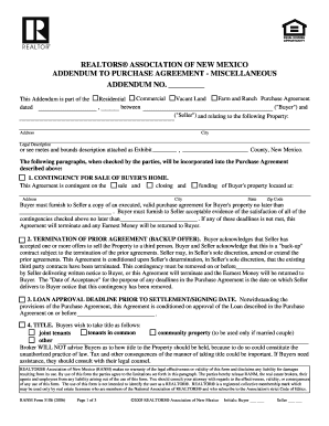Realtors Association of New Mexico Addendum to Purchase  Form