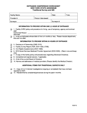  Doh Entrance Conference Worksheet New York State Addendum 2013