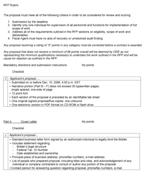 Rfp Scoring Rubric  Form