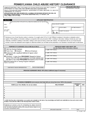 ACT 151 PA CHILD ABUSE HISTORY CLEARANCE Dasd SharePoint Dasd  Form