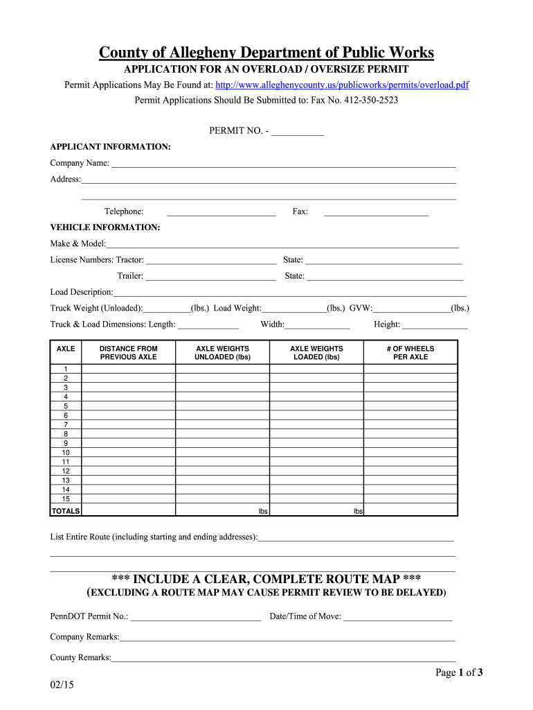  Alleghenycountyuspublicworkspermitsoverload Form 2015-2024