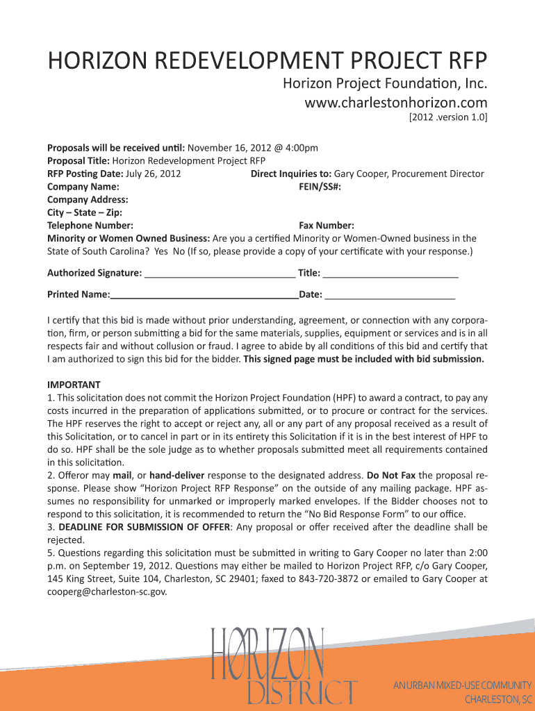  HORIZON REDEVELOPMENT PROJECT RFP  Horizon District 2012-2024