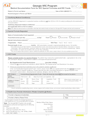  Medical Documentation Form for WIC Special Formulas and WIC Foods 2012