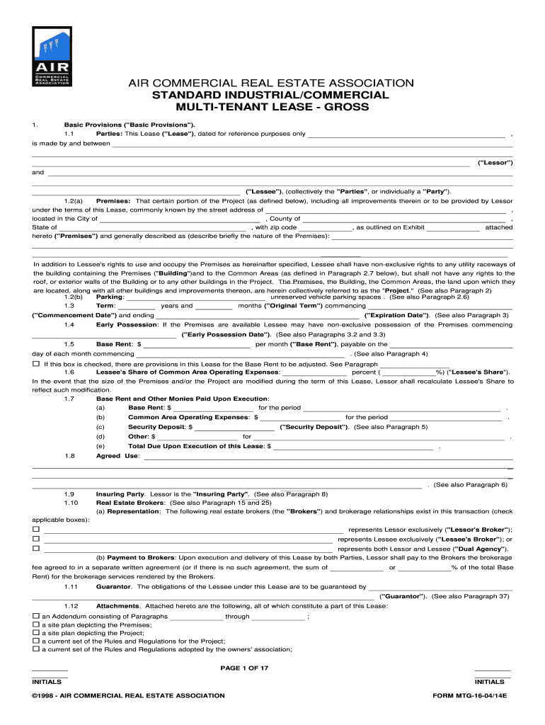 Get and Sign Multi Tenant Lease  Gross  AIR Commercial Real Estate Association  Form