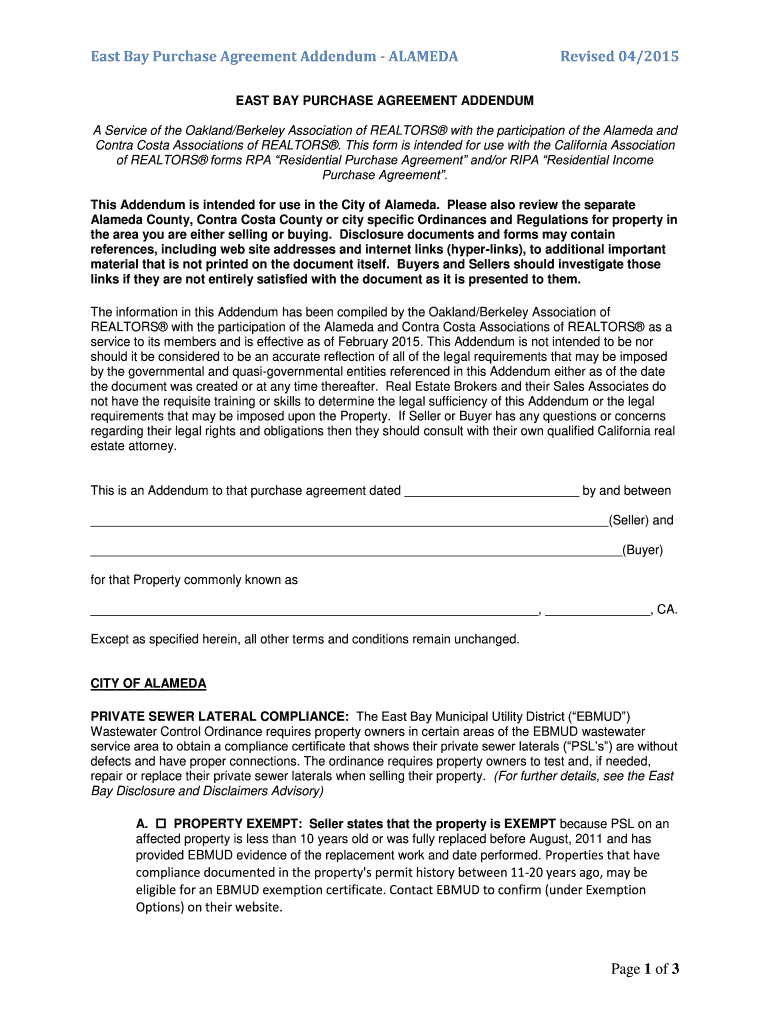 Bay Purchase Agreement Addendum Form