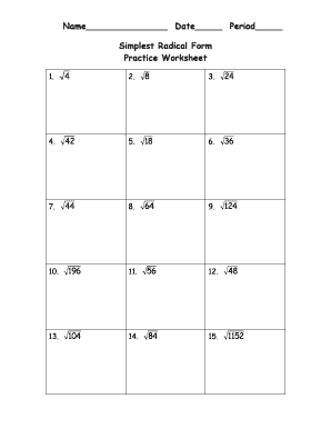 Simplest Radical Form Worksheet