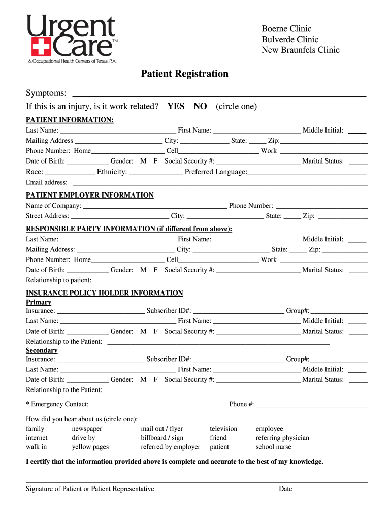 Urgent Care Patient Forms