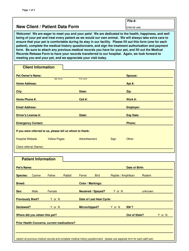 New Client Patient Data Form WebSource