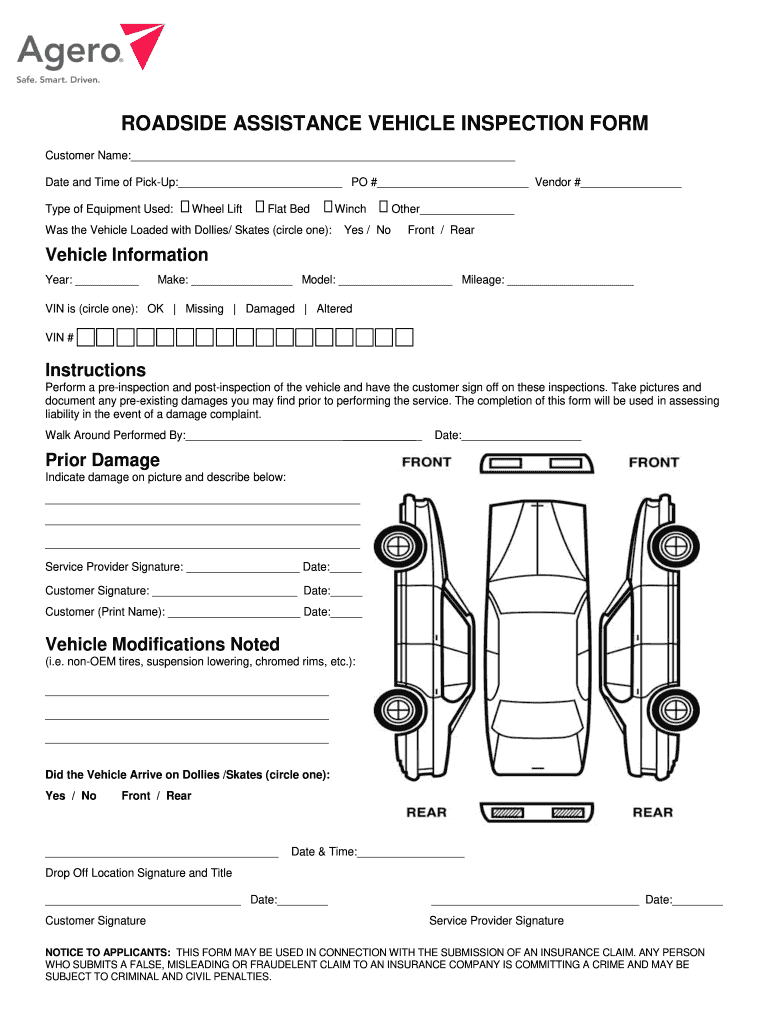 Roadside Assistance Vehicle Inspection Form