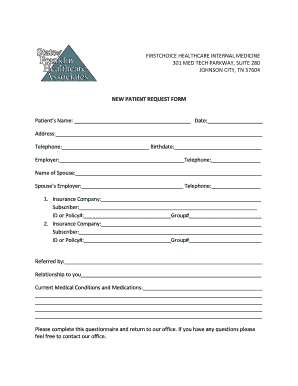 NEW PATIENT REQUEST FORM Patient&#039;s Name Date Sofha Net