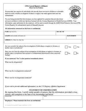 Adcs Central Registry Affidavit  Form