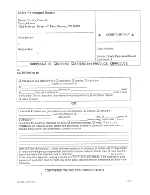 Subpoena Form PDF Colorado Gov Colorado
