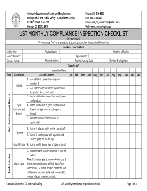 Ust Monthly Compliance Inspection Checklist  Form