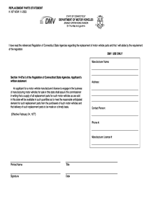 Replacement Parts Statement CT Gov Ct  Form