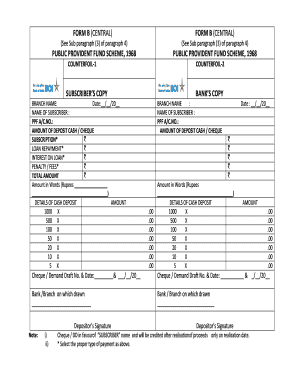 Bank of India Deposit Slip Fillable  Form