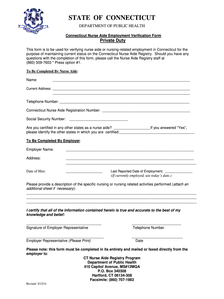 Cna Employment Verification Form