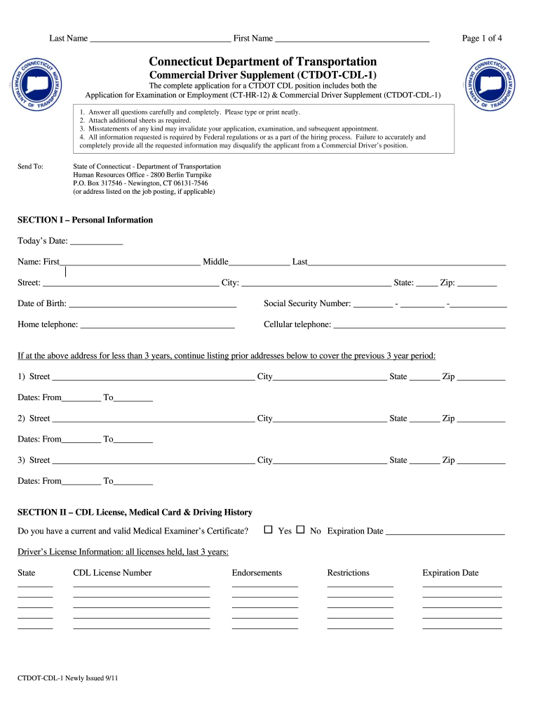  Ctdot Cdl 1 Form 2011-2024