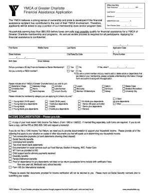 Ymca Financial Assistance Application PDF  Form
