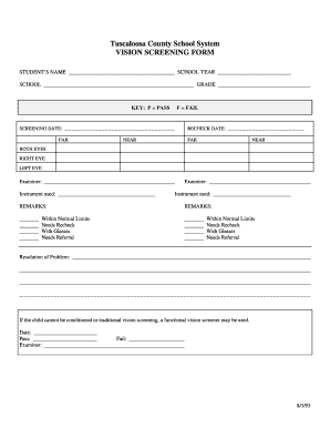 Vision Screening Form for Schools