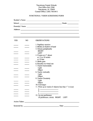 Functional Vision Screening Form Tuscaloosa County Schools