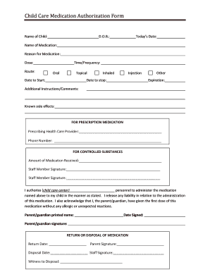 Child Care Medication Form