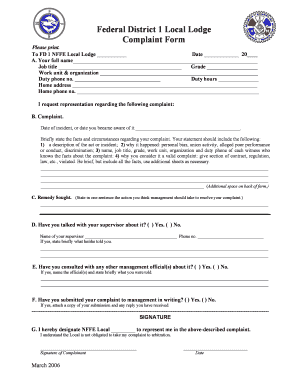 Employee Complaint Form Nffe Fsc