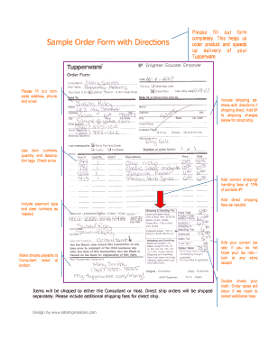 Tupperware Order Form