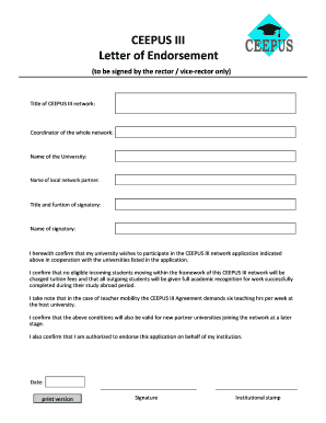 CEEPUS III Letter of Endorsement  Form