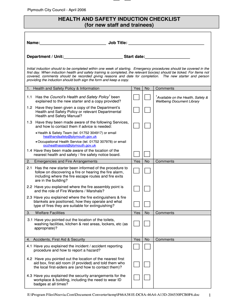  Site Safety Induction Form 2006-2024
