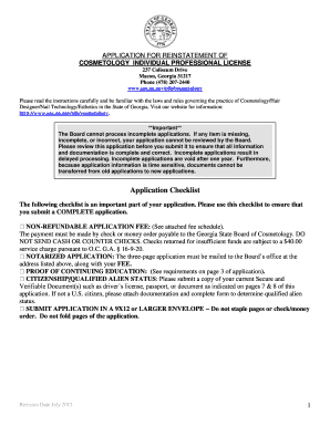 Application for Reinstatement of Cosmetology Individual Georgia Sos Ga  Form