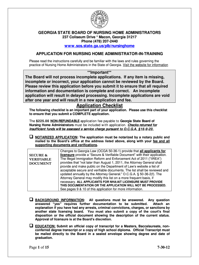 Administrator in Training Program Georgia  Form