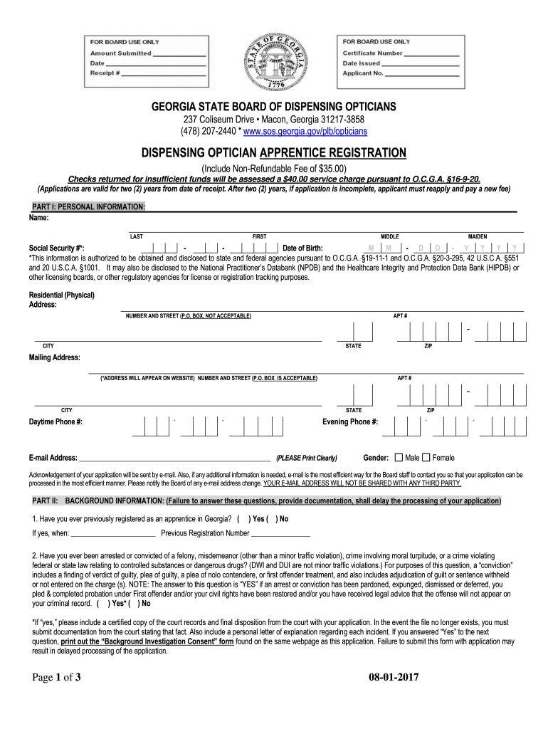 Optician Apprenticeship Georgia  Form