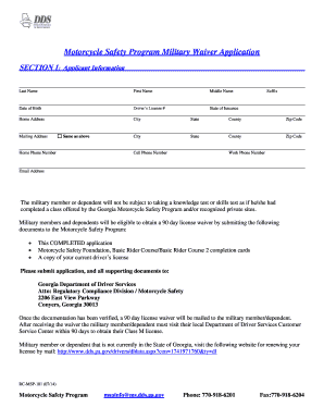 Motorcycle Safety Program Military Waiver Application SECTION 1 Dds Ga  Form