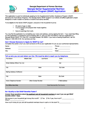 Georgia Senior Supplemental Nutrition Assistance Program SNAP Dhs Georgia  Form