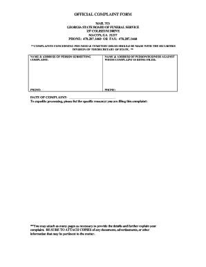 OFFICIAL COMPLAINT FORM Georgia Secretary of State Sos Georgia