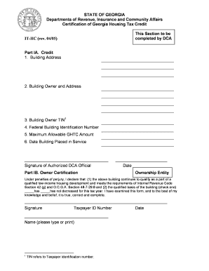 Georgia Housing Tax Credit Form it HC Office of Insurance and Insurance Georgia