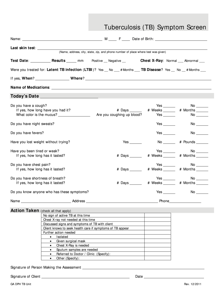  Tuberculosis TB Symptom Screen 2011