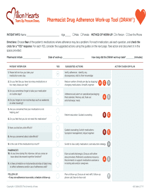 Pharmacist Drug Adherence Work Up Tool Million Hearts Team Up Pressure Down DRAW Tool  Form