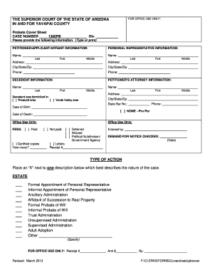 Probate Cover Sheet Yavapai County Courts Website  Form