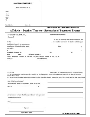 Affidavit Death of Trustee Succession of Successor Trustee  Form