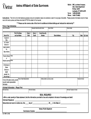 Aetna Affidavit of Sole Survivors  Form