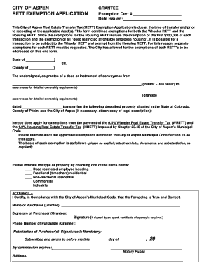 Aspen Rett Exemption Application  Form