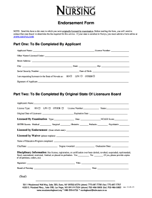 Nsbn Endorsement Form