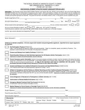 Athletic Packet Sarasota County Schools  Form