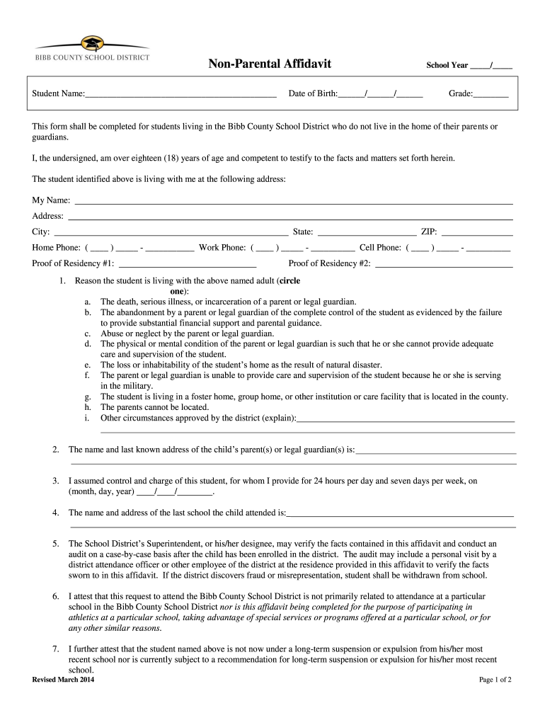  Non Parental Affidavit Form 2014-2024